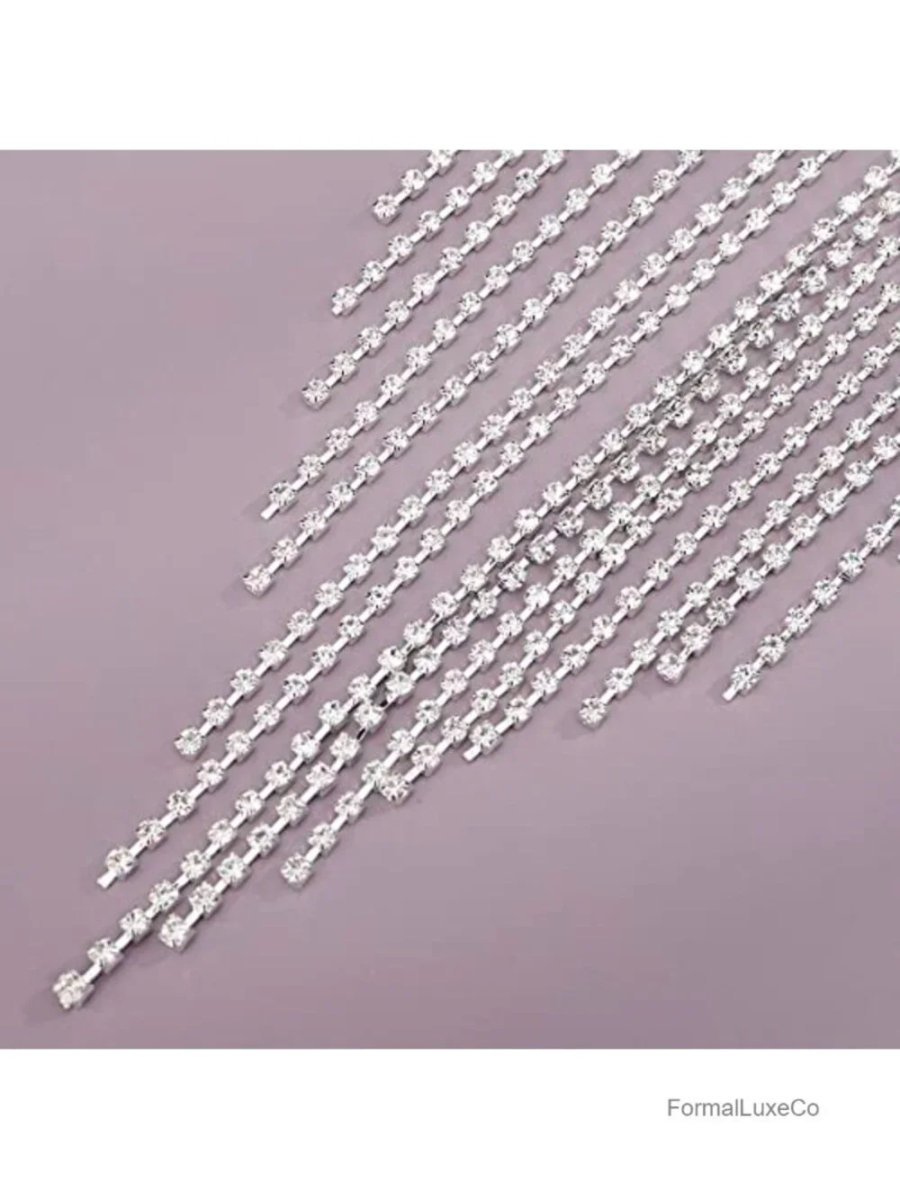 Extra Long Rhinestones Tassel Choker Necklace - Boho Fringe Chain - Wedding